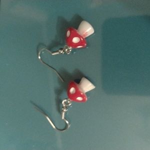 Adorable resin red and white mushroom drop style earrings trendy